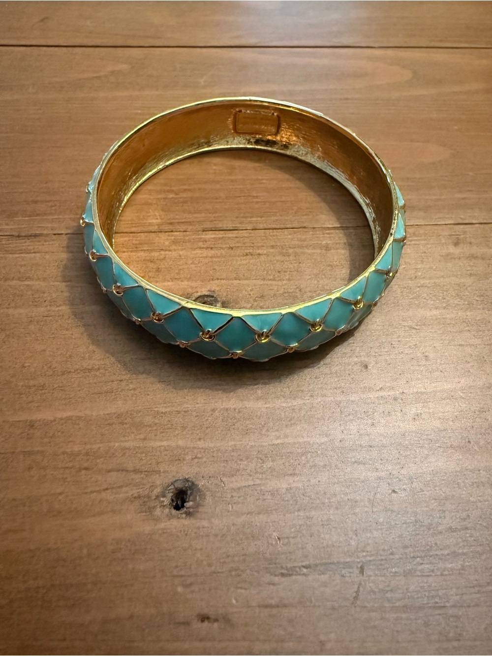 Kate Spade Aqua & Gold Lattice Enamel Bangle Bracelet